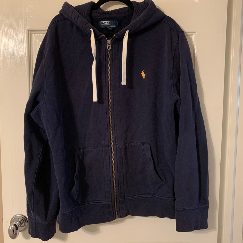 Men’s Polo navy blue zip up hoodie. Size XXL.